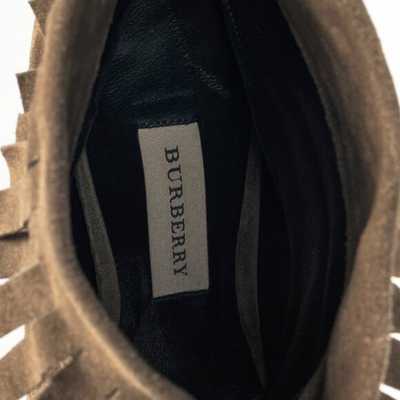 Burberry Pelling Khaki Suede Fringe Peep-Toe Booties - Picture 10 of 10